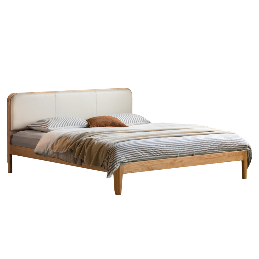 Oak Solid Wood Bed Technology Fabric,suede