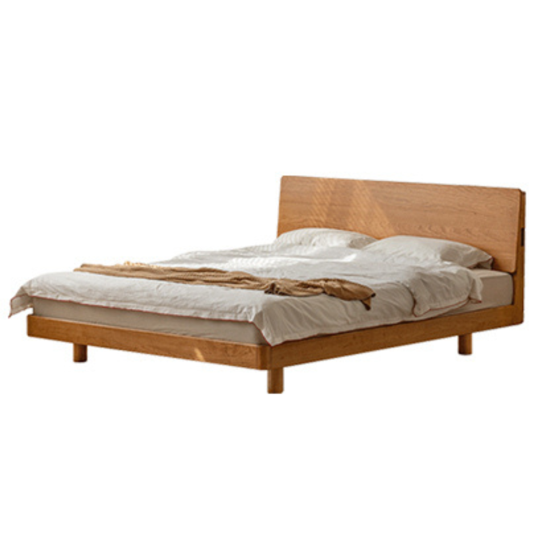Cherry Solid Wood with Light Floating Bed Retro Simple