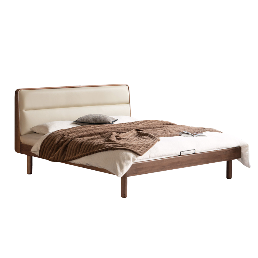 Black Walnut, Teak Solid Wood Luxury Genuine Leather Bed