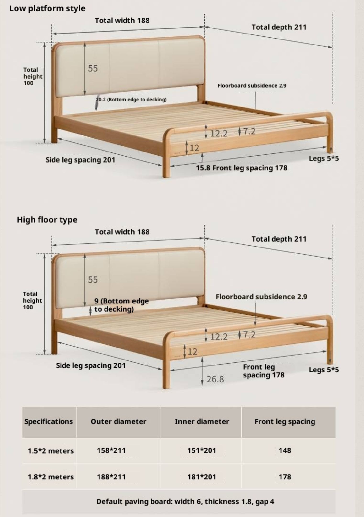 Beech Solid Wood Genuine Leather Soft Headboard Bed