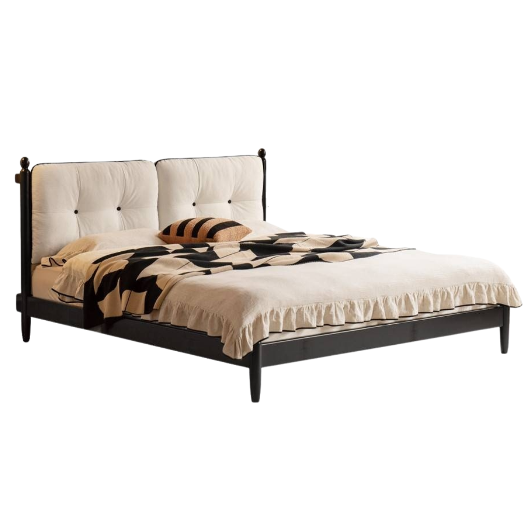 Rubberwood Solid Wood French Retro Soft Bed