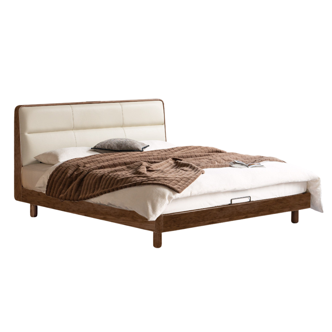 Black Walnut, Teak Solid Wood Luxury Genuine Leather Bed