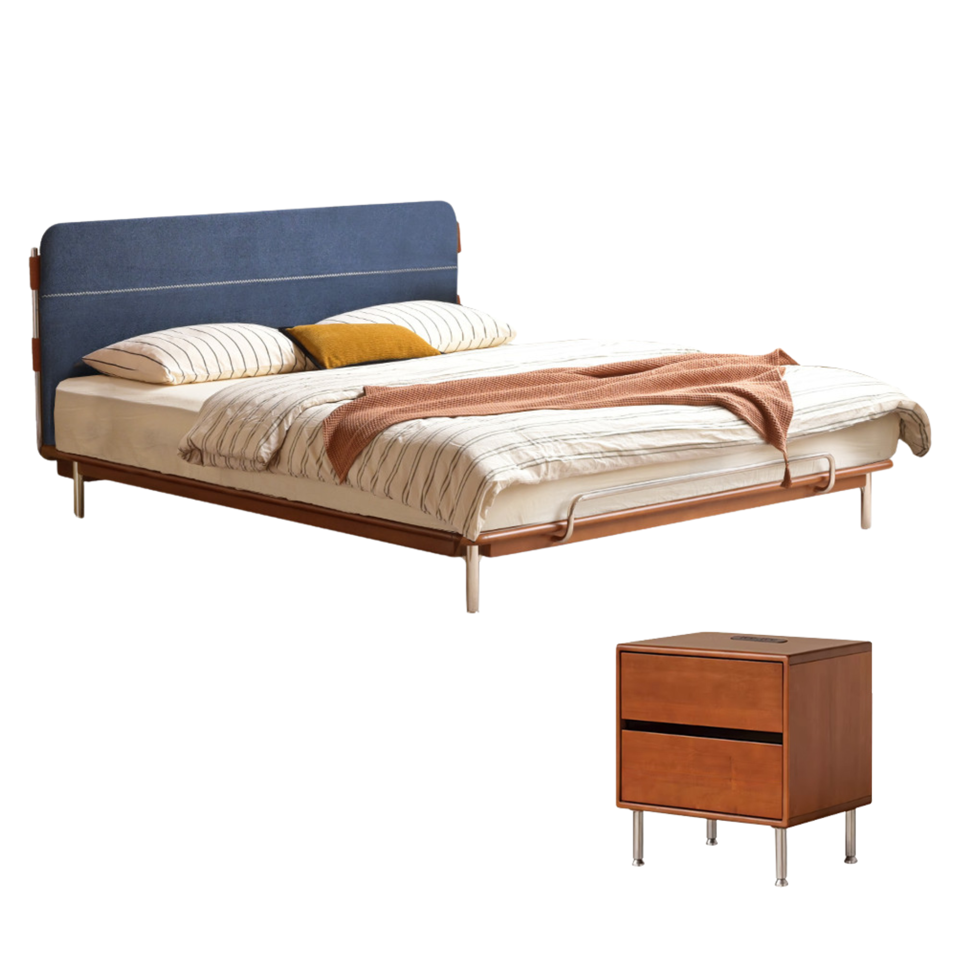 Poplar Solid Wood Soft Back Fabric Chenille Bed Bauhaus Style