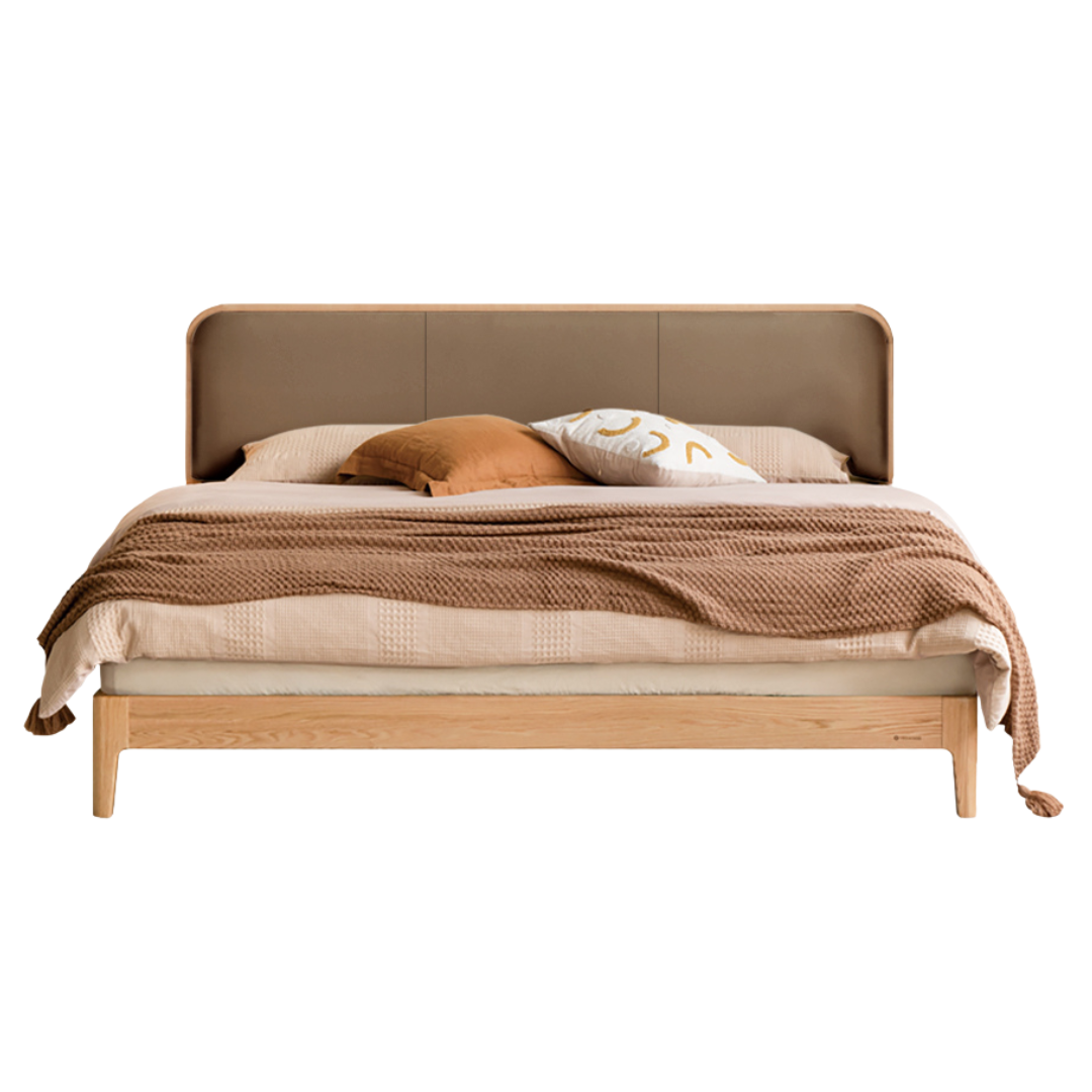 Oak Solid Wood Bed Technology Fabric,suede