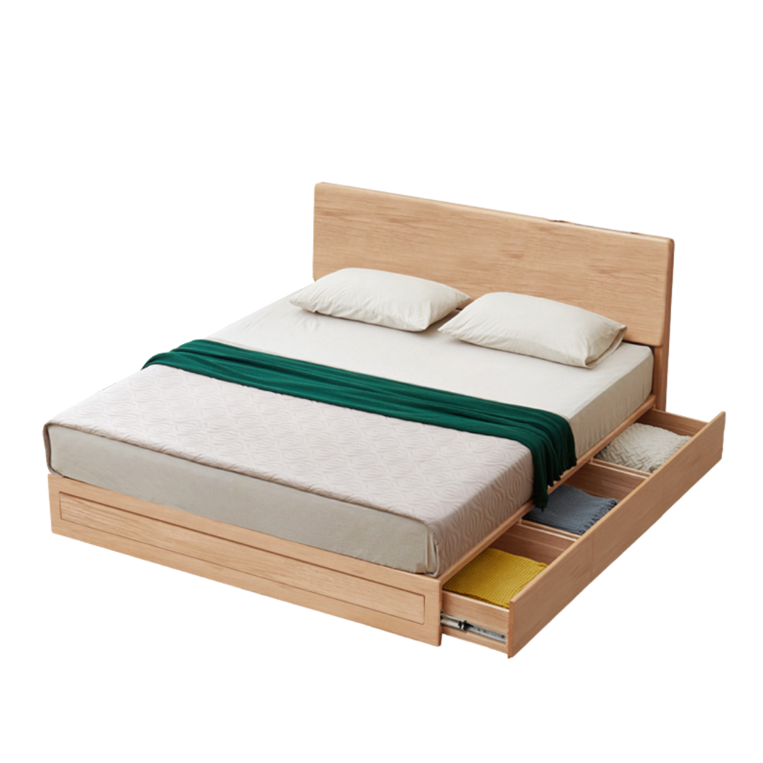 Ash, Oak, Black Walnut Solid Wood Box Bed Modern