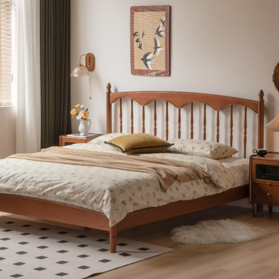 Poplar Solid Wood Windsor Bed, Retro Vintage Style