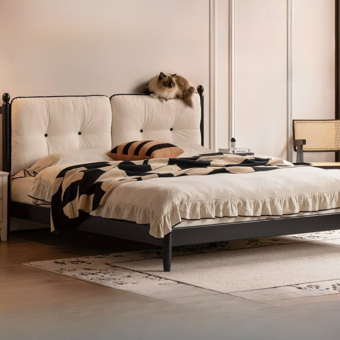 Rubberwood Solid Wood  French Retro Soft Bed