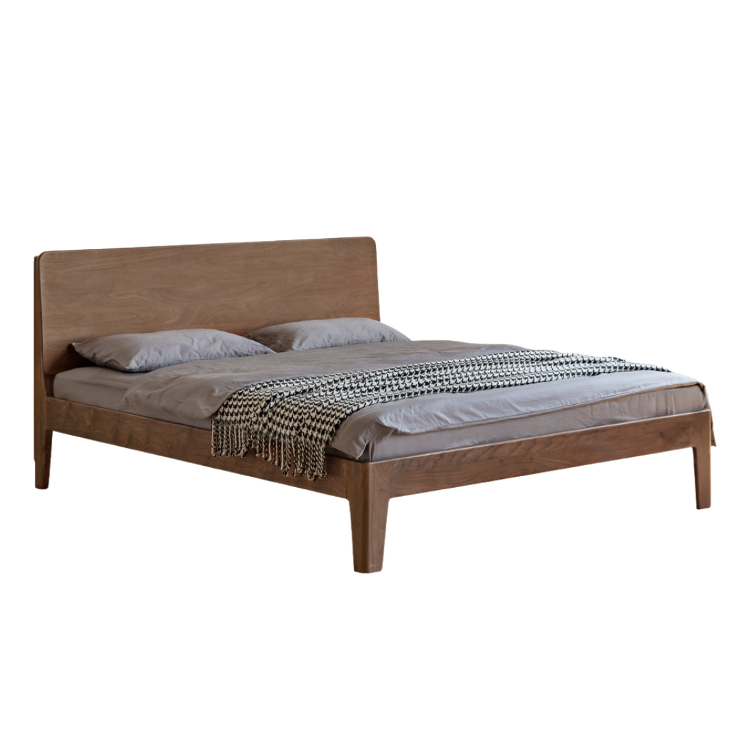 Black Walnut, Golden Sandalwood Solid Wood Italian Style Light Luxury Bed