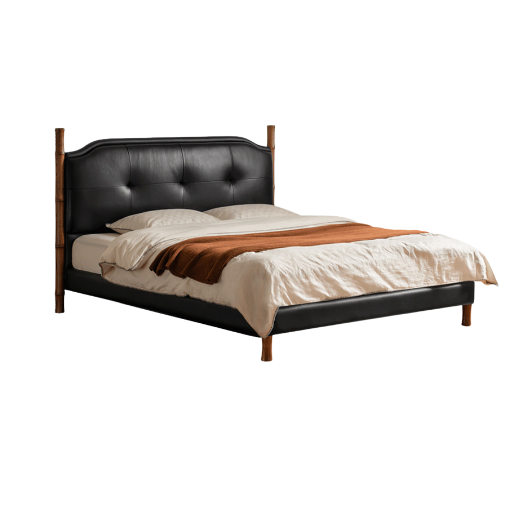 Genuine Leather Soft Headboard Bed