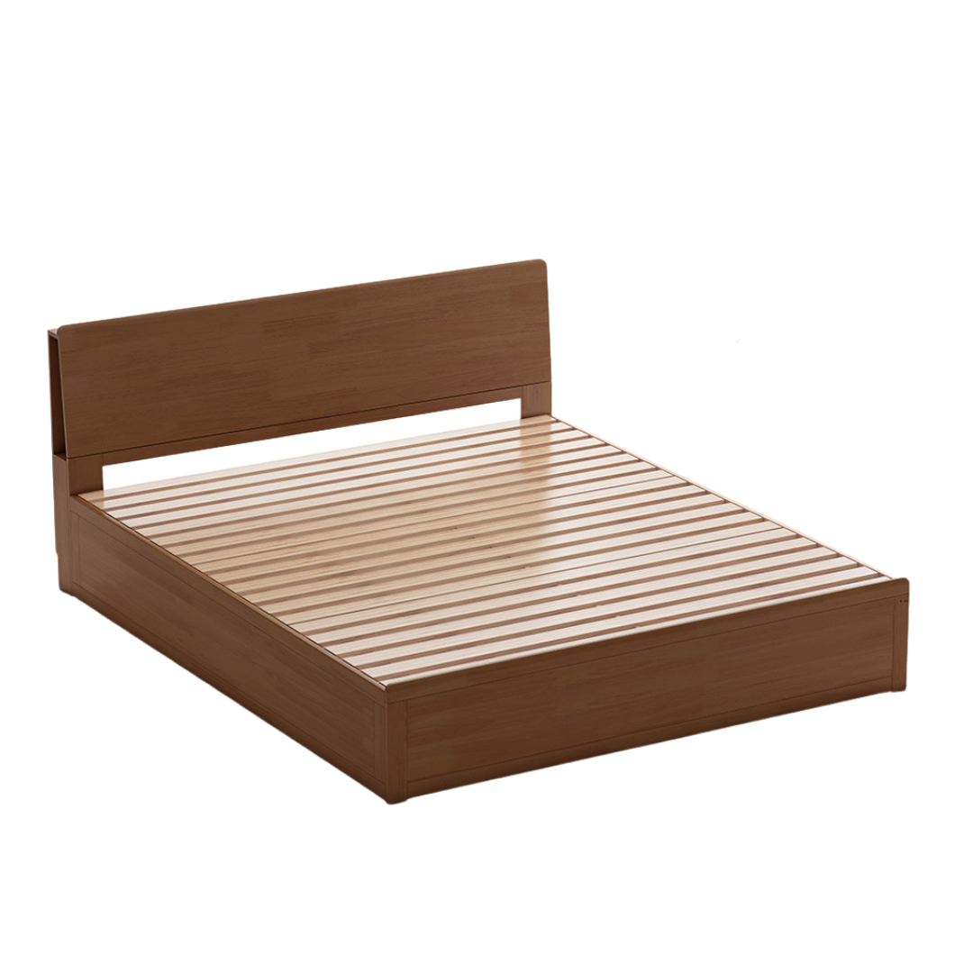 Oak, Rubberwood Solid Wood, Multifunctional Storage Box Bed