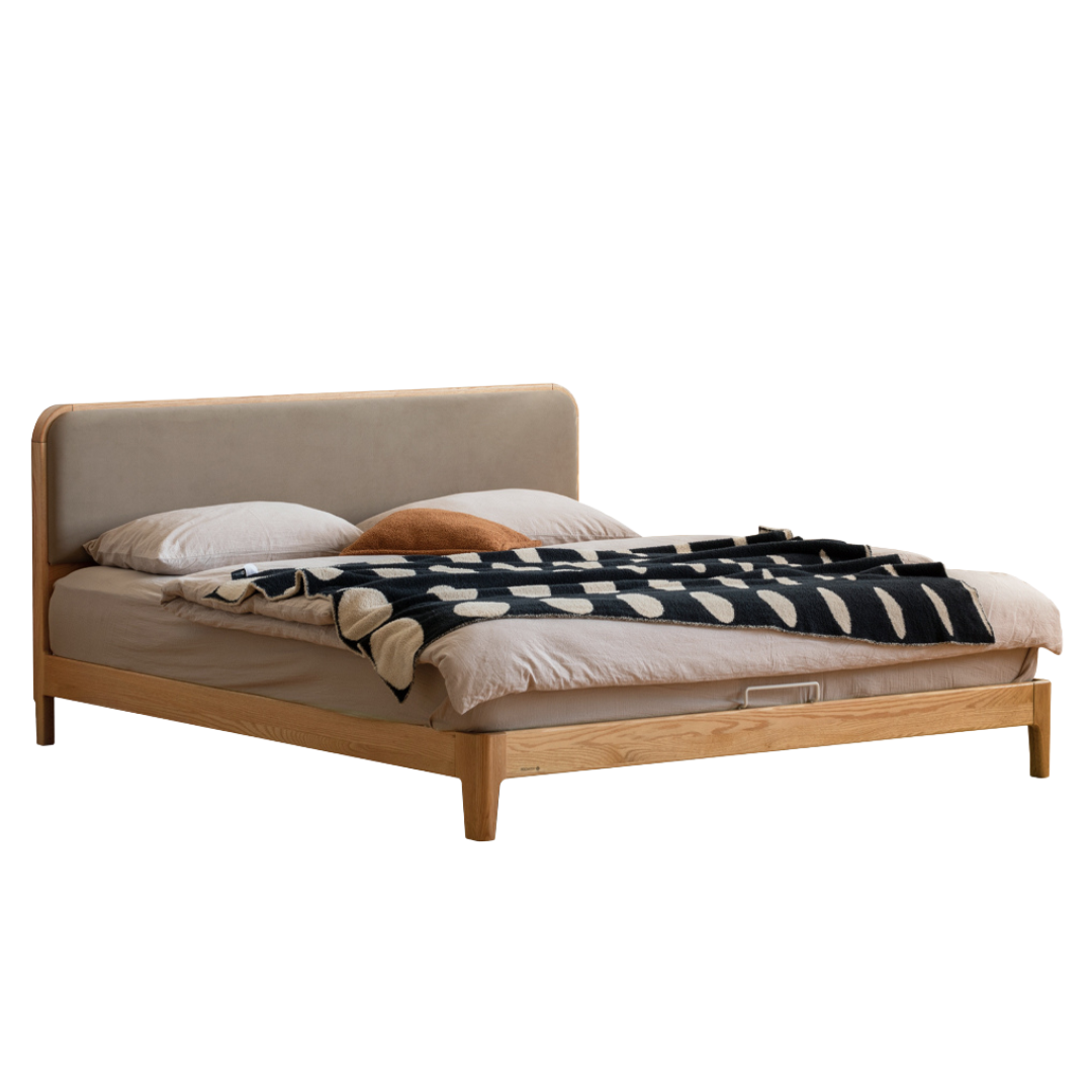 Oak Solid Wood Bed Technology Fabric,suede