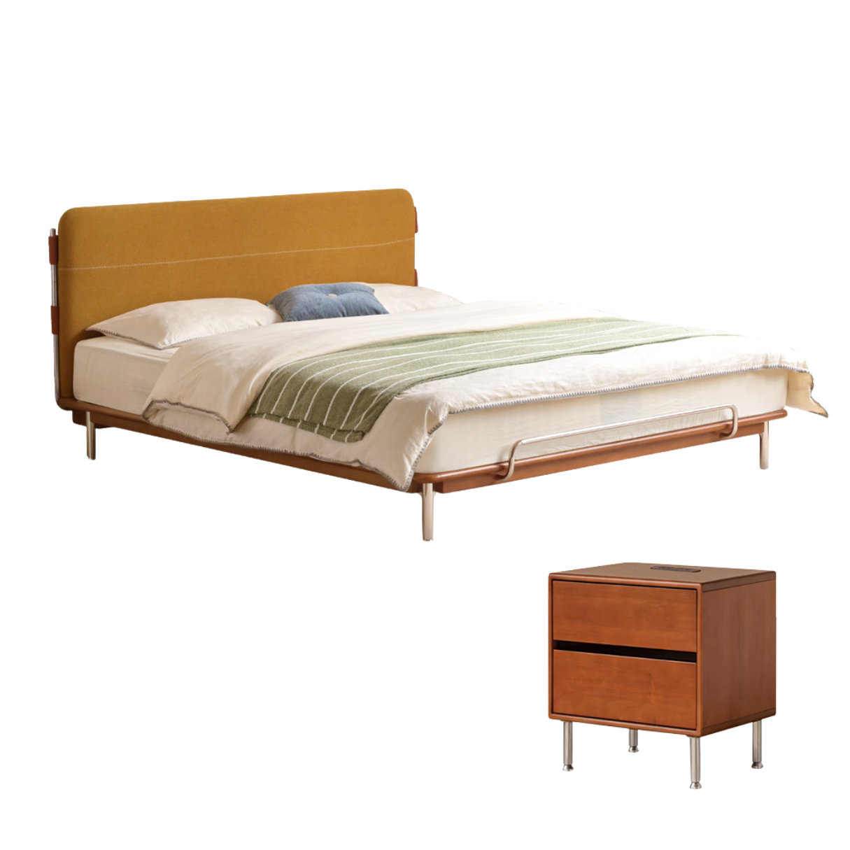 Poplar Solid Wood Soft Back Fabric Chenille Bed Bauhaus Style