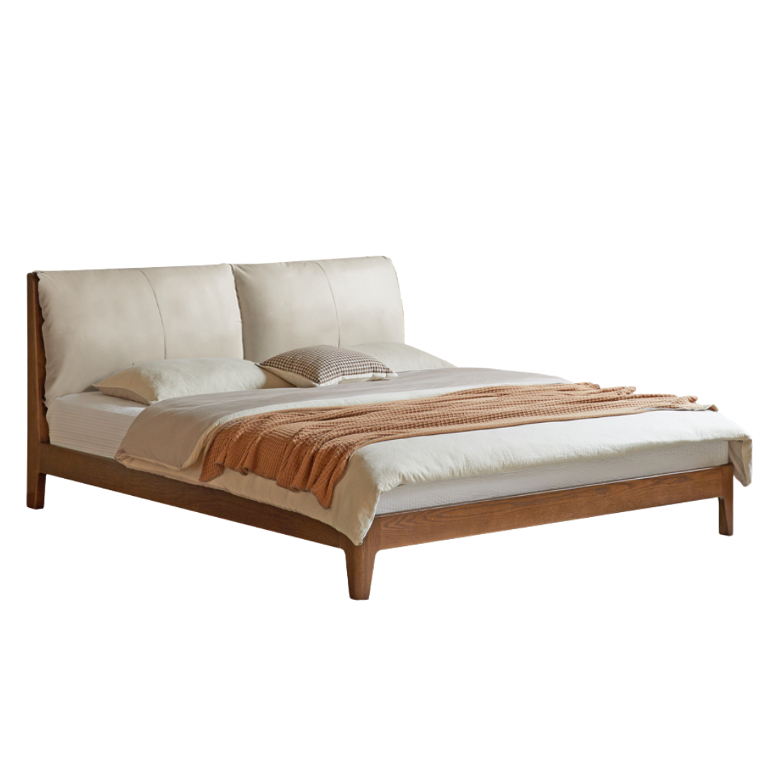Oak Solid Wood Fabric Soft Bed