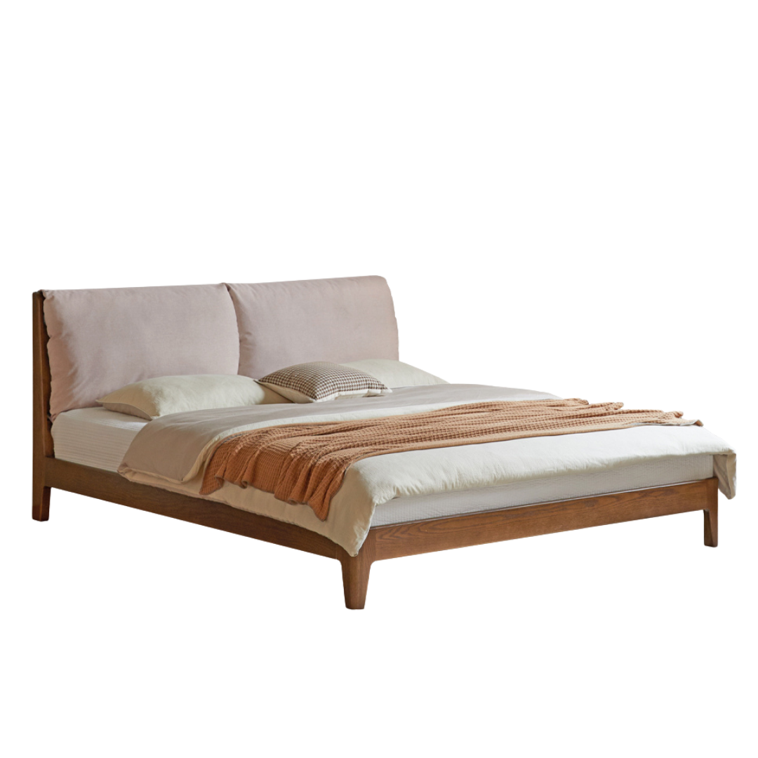 Oak Solid Wood Fabric Soft Bed