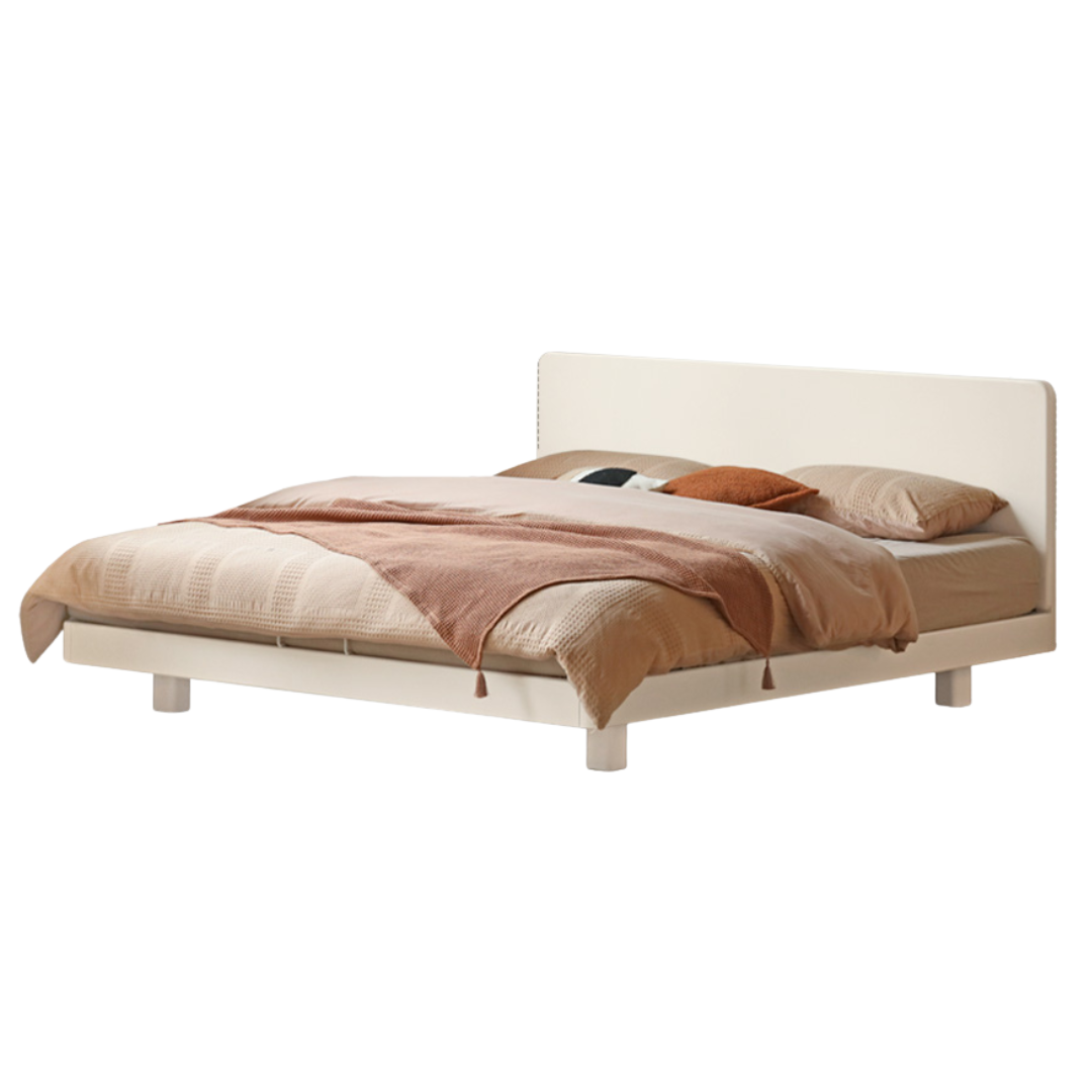 Poplar, Rubberwood Solid Wood Bed Modern Simple Cream Style