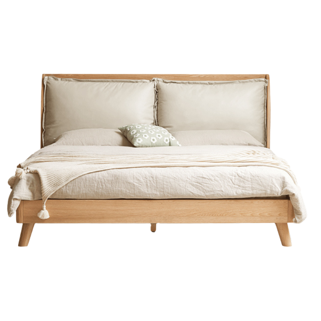 Oak Solid Wood Top Grain Leather, Technical Cloth ,Fabric Bed