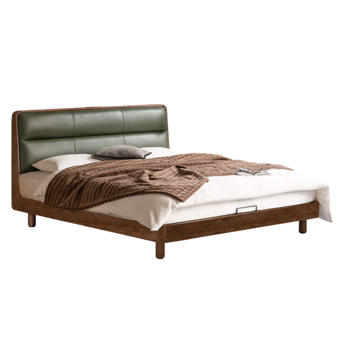 Black Walnut, Teak Solid Wood Luxury Genuine Leather Bed