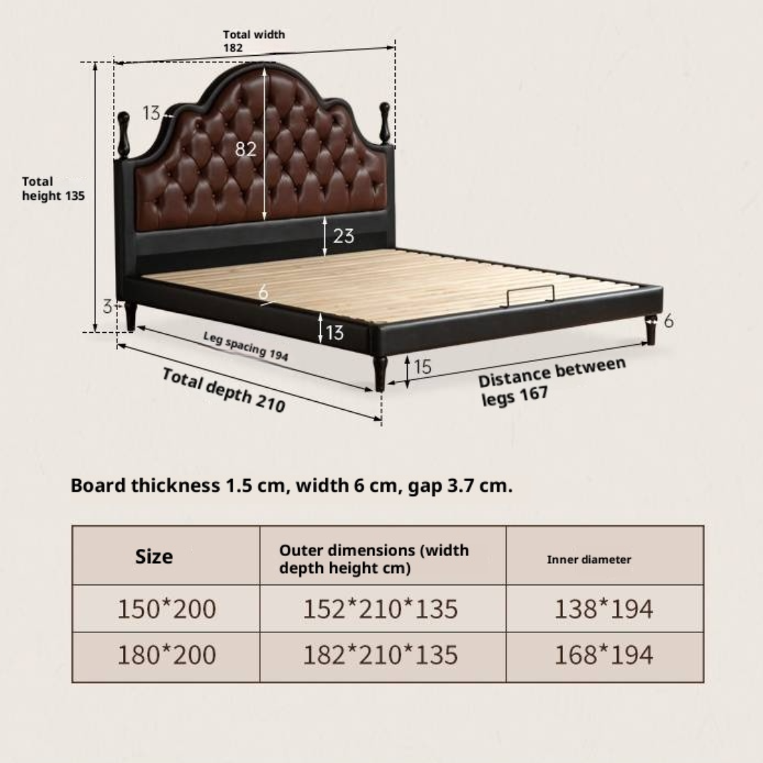 Genuine Leather Elegant Soft Backrest Bed, French Retro