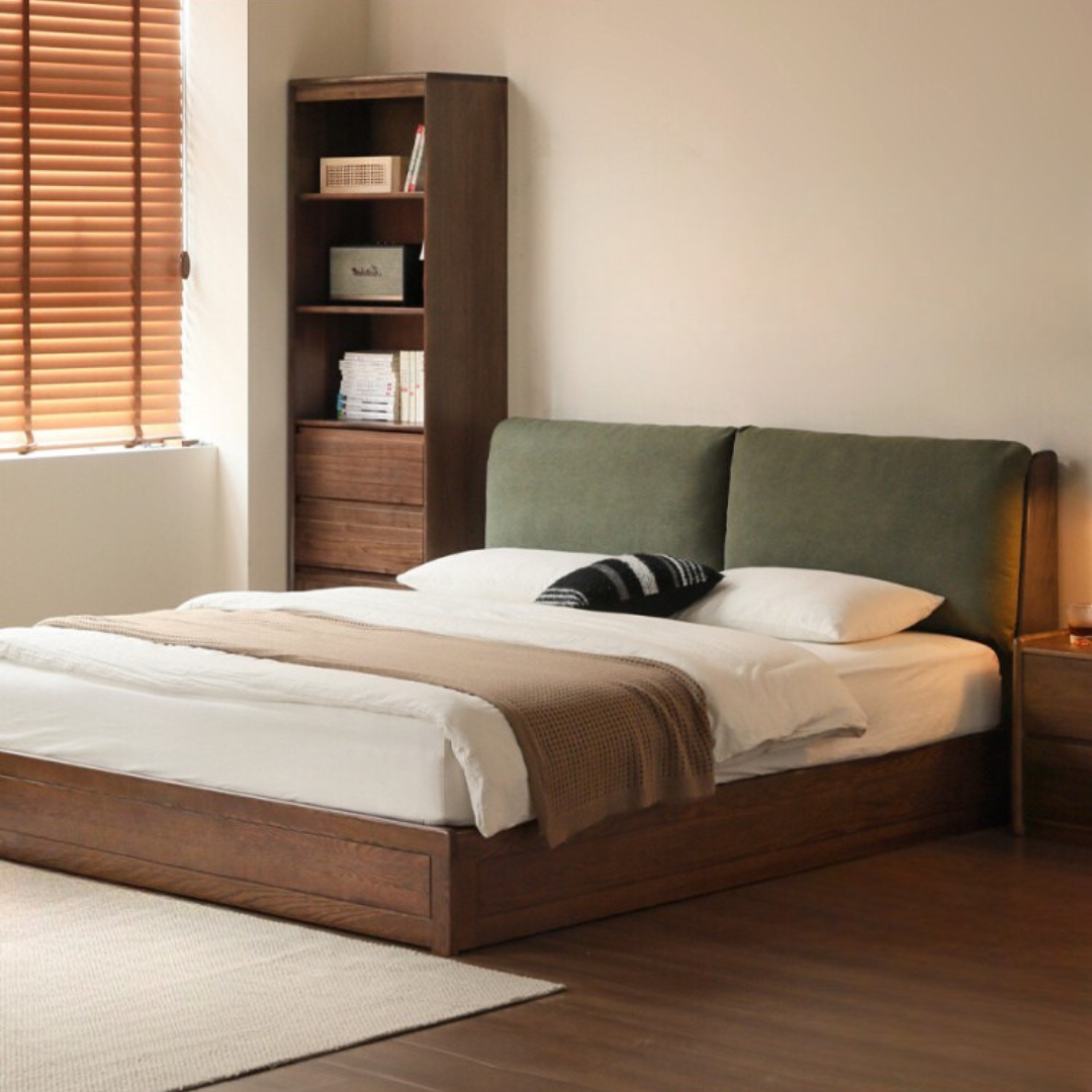 Oak Solid Wood Modern Simple Fabric Soft-Padded Box Bed