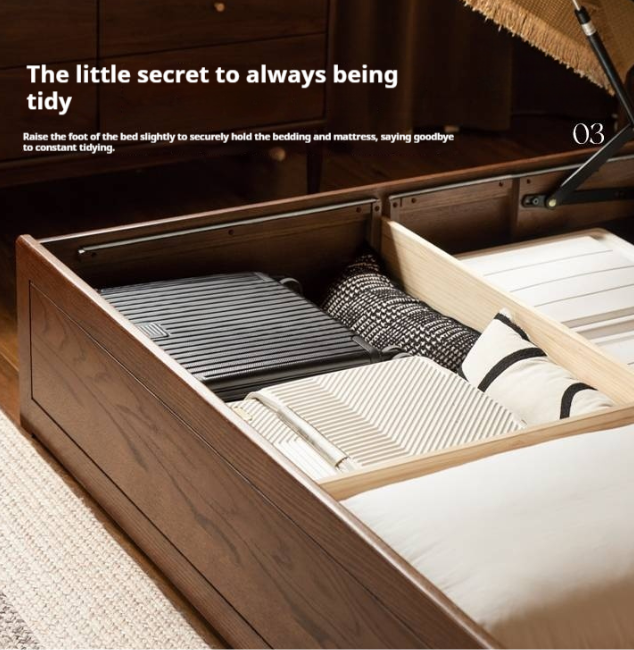 Oak Solid Wood Modern Minimalist Multifunctional with Light Box Bed