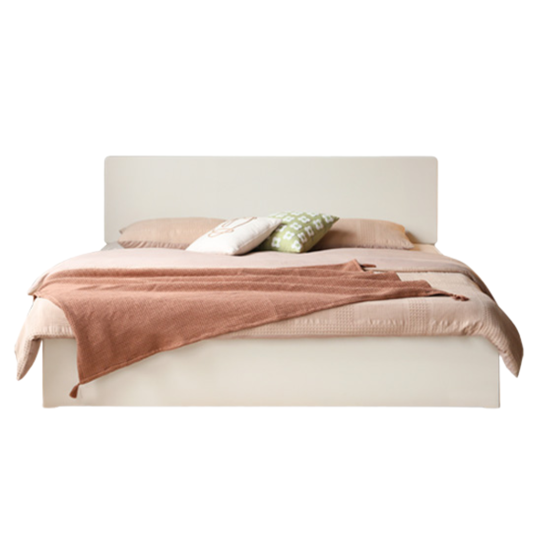 Rubber Wood,Poplar Solid Wood Box Bed, Cream Storage Bed