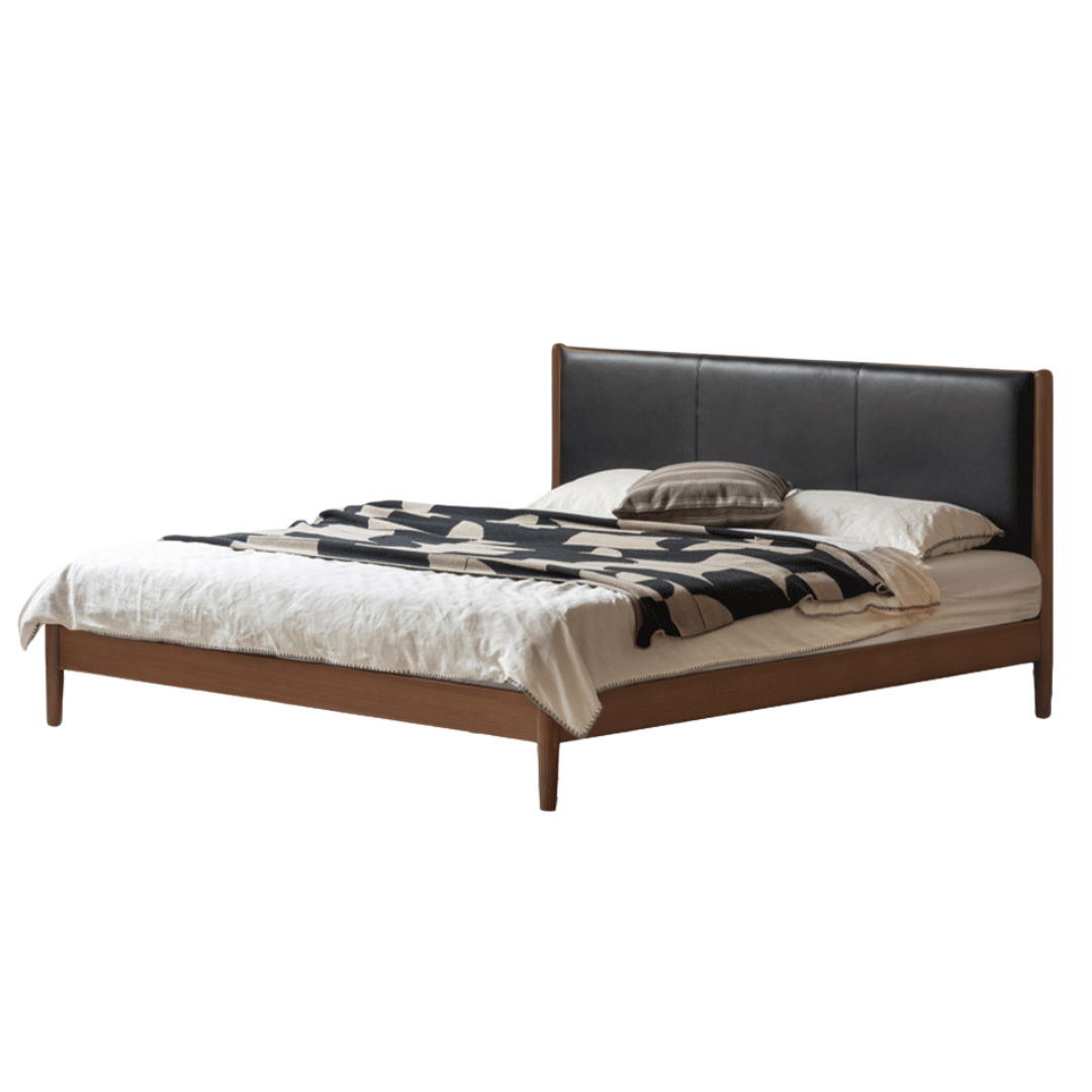 Rubberwood,Black Walnut, Oak Solid Wood Leather Soft Bed Italian Light Luxury