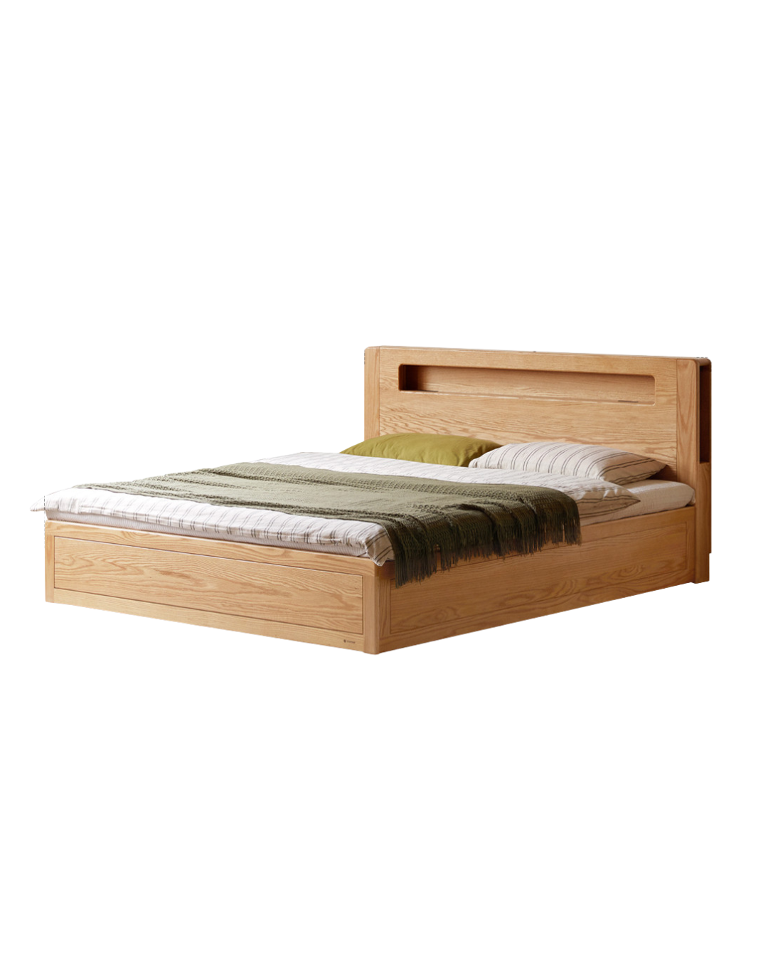 Oak Solid Wood Modern Minimalist Multifunctional with Light Box Bed