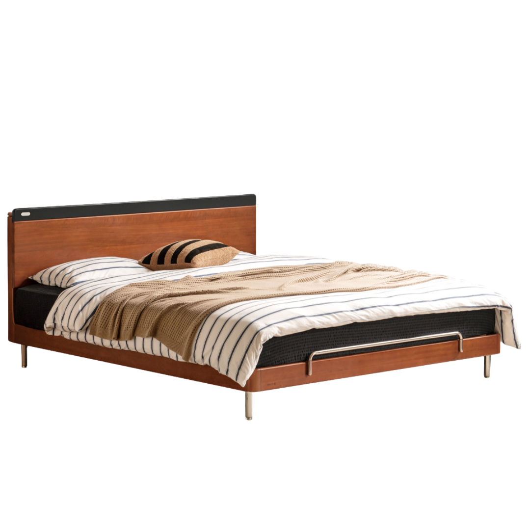 Poplar Solid Wood Mid-Century Modern Platform Bed with Flat Panel Headboard