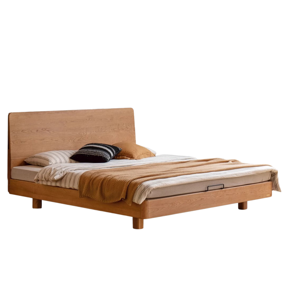 Cherry Solid Wood Suspended Bed with Light