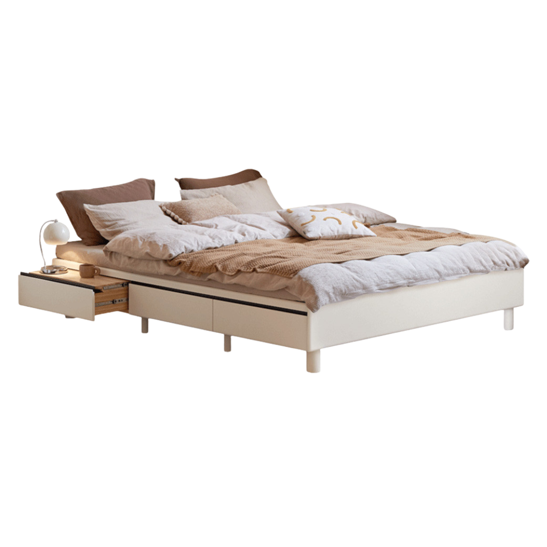 Rubberwood Solid Wood Platform Bed, Headboard-Free Box Bed