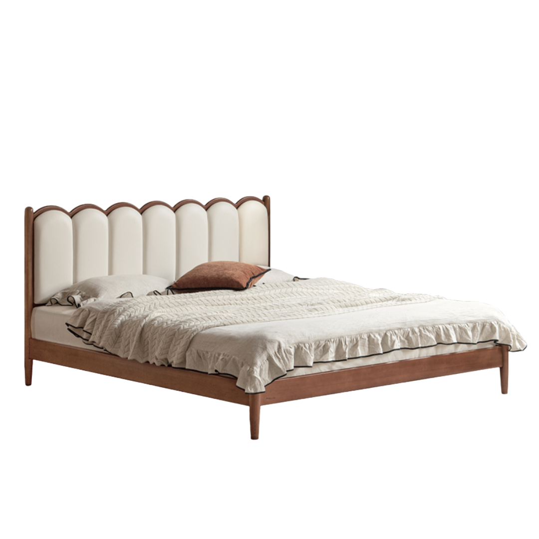 Poplar Solid Wood Bed, French Retro Style Piano Key Bed