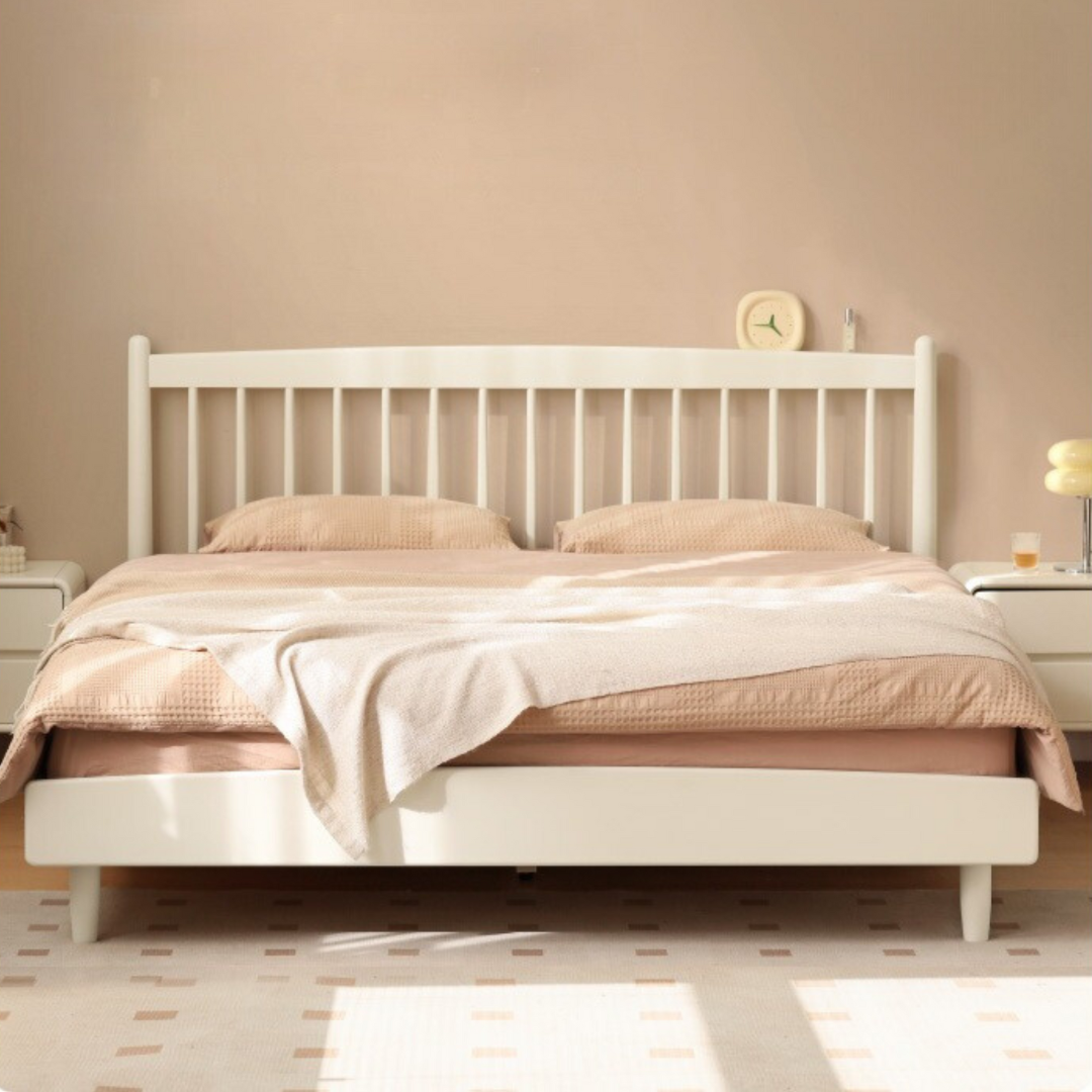 Poplar Solid Wood Cream Style Bed.