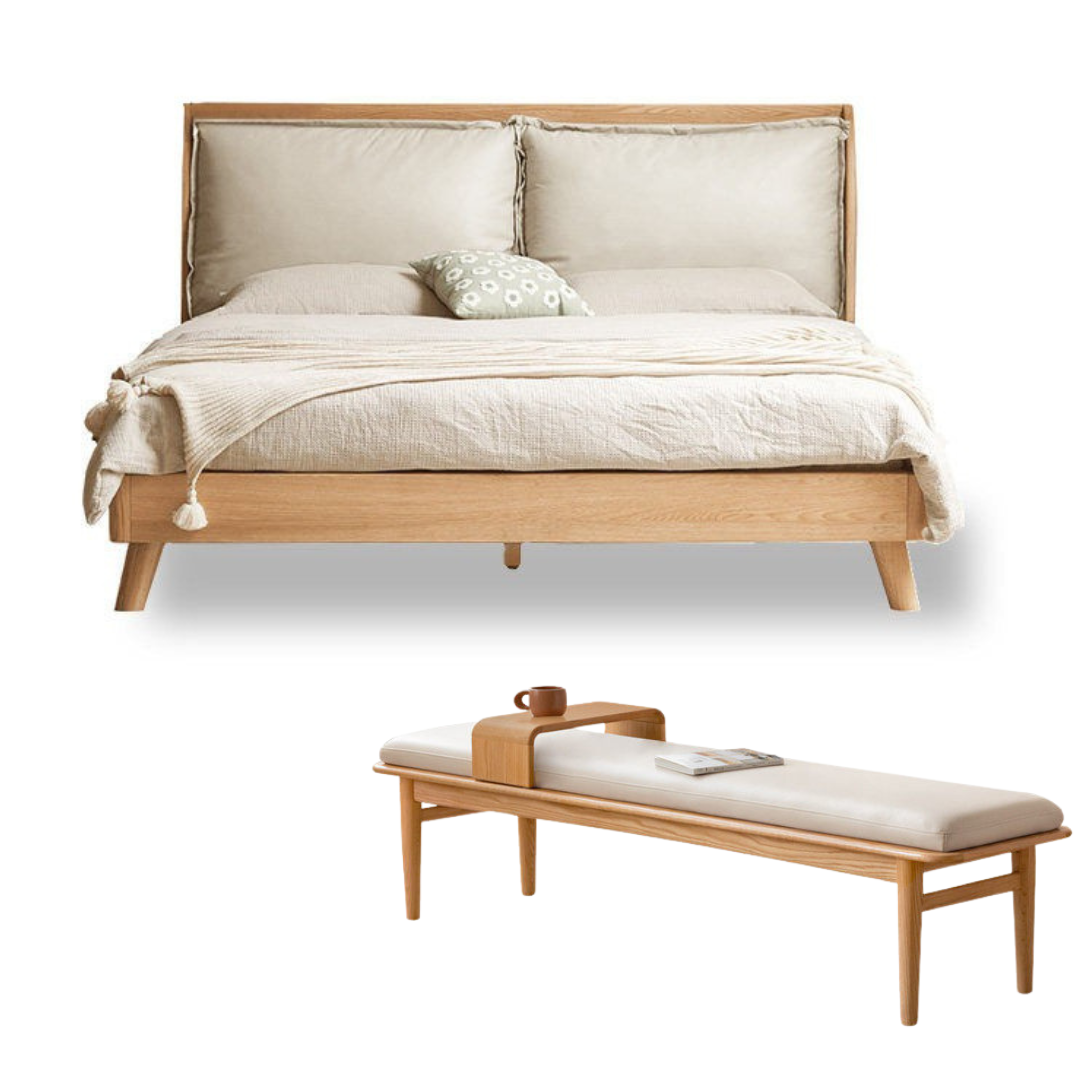 Oak Solid Wood Top Grain Leather, Technical Cloth ,Fabric Bed