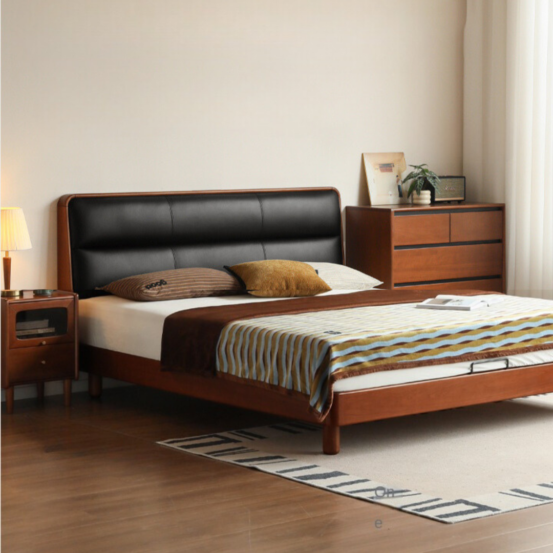 Poplar Solid Wood Leather Bed