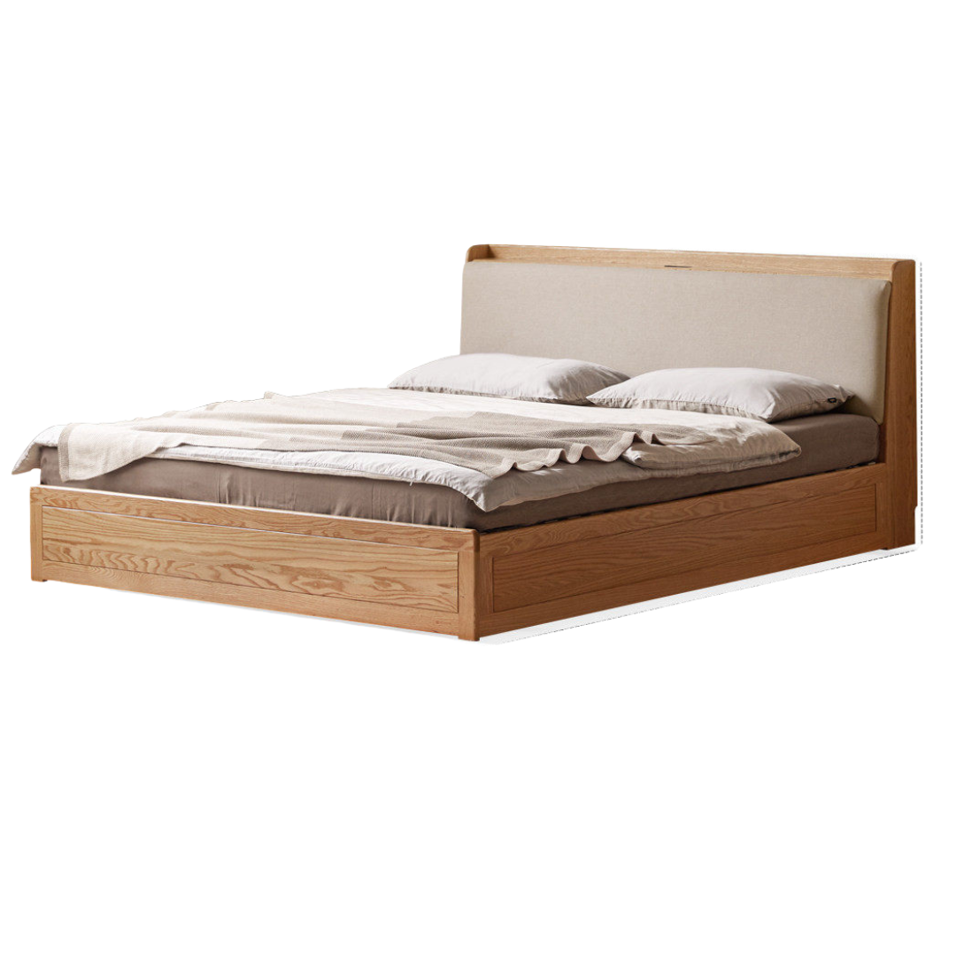 Oak Solid Wood Box Bed Storage Bed Technology Loth, Fabric