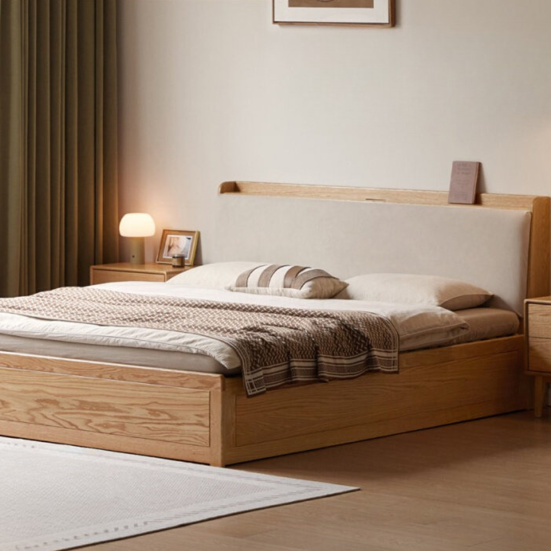 Oak Solid Wood Box Bed Storage Bed Technology Loth, Fabric