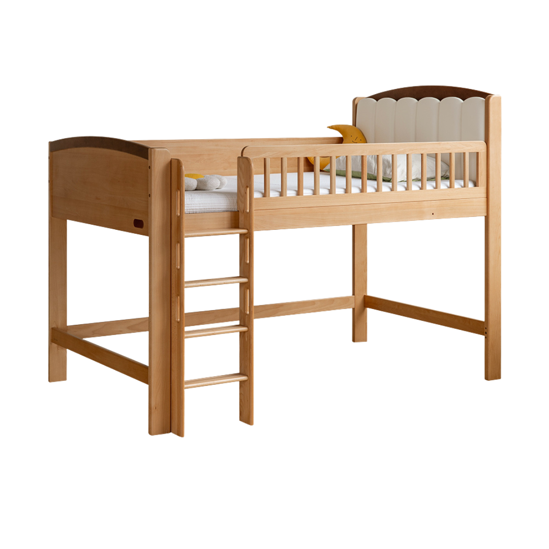 Beech Solid Wood Children's with Light Guardrail Bed, loft bed