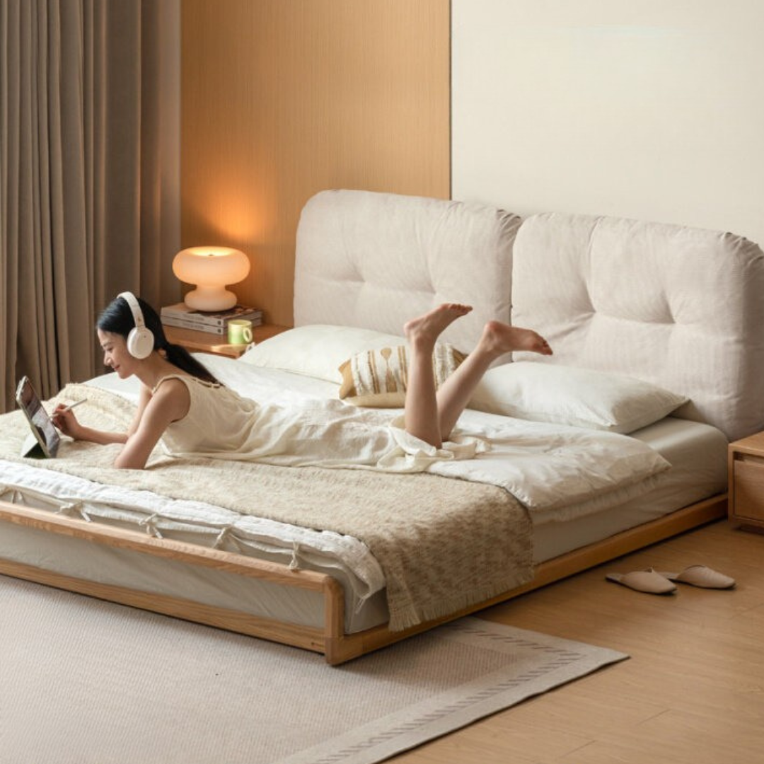 Ash Solid Wood Technology Cloth Floor Bed