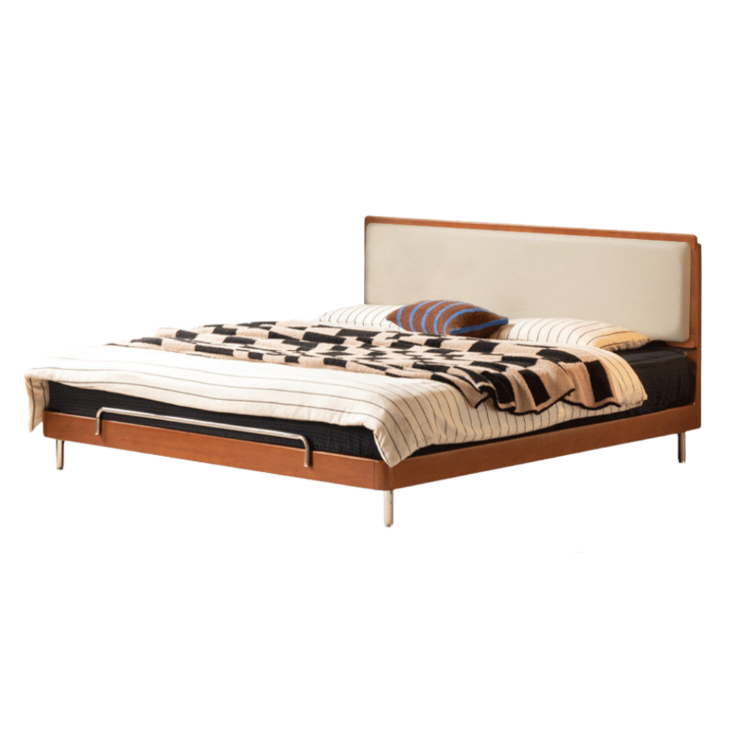 Poplar Solid Wood Bauhaus Style Soft with Adjustable Headboard Double Bed
