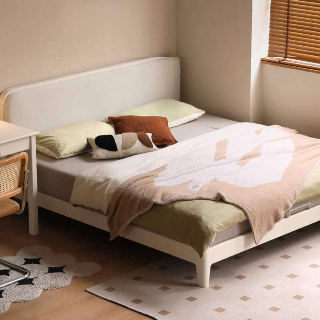 Rubber Wood Solid Wood Soft Bed Cream Style