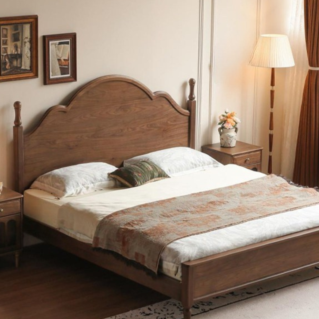 Black Walnut Solid Wood American Large Board Vintage Double Bed