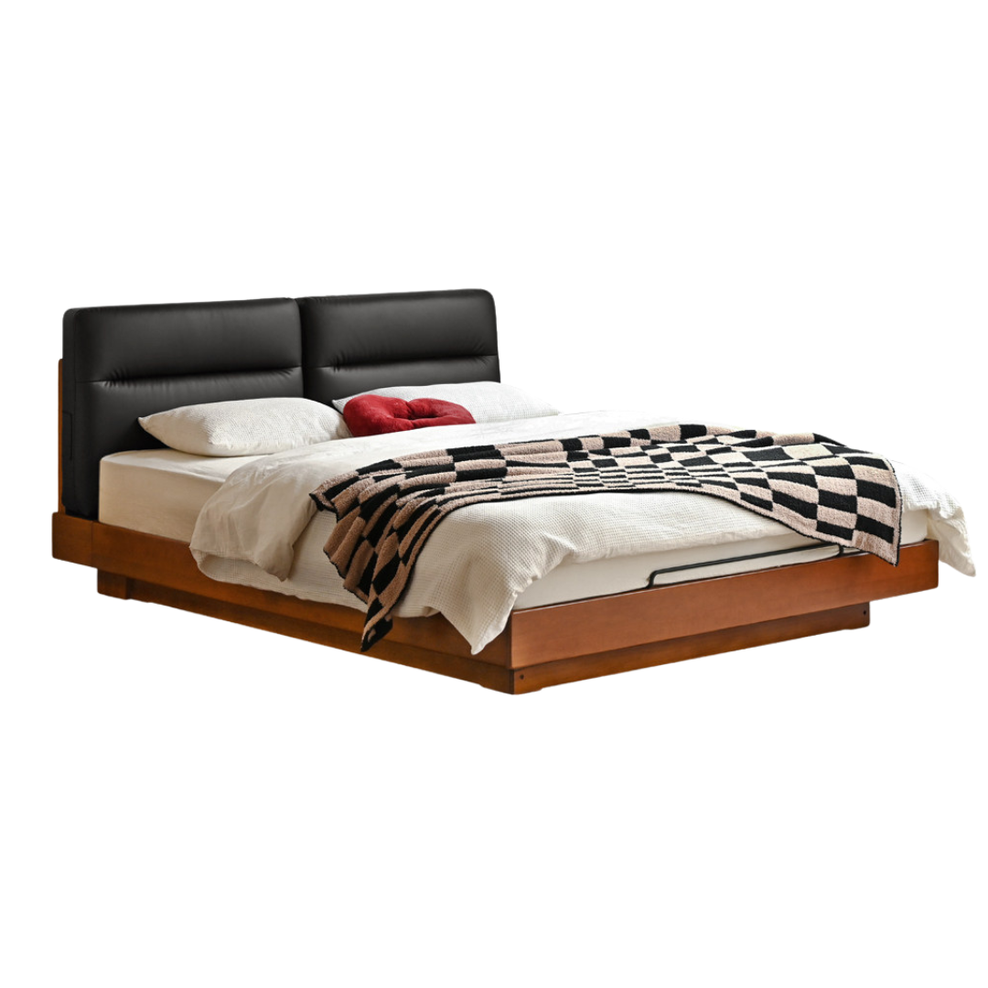 Poplar Solid Wood Box Bed — Upholstered Floating Bed with Bauhaus Style