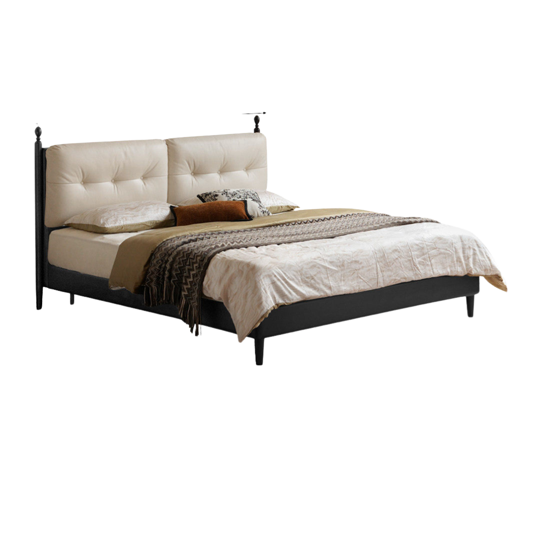 Genuine Leather Soft Bed French Retro Style