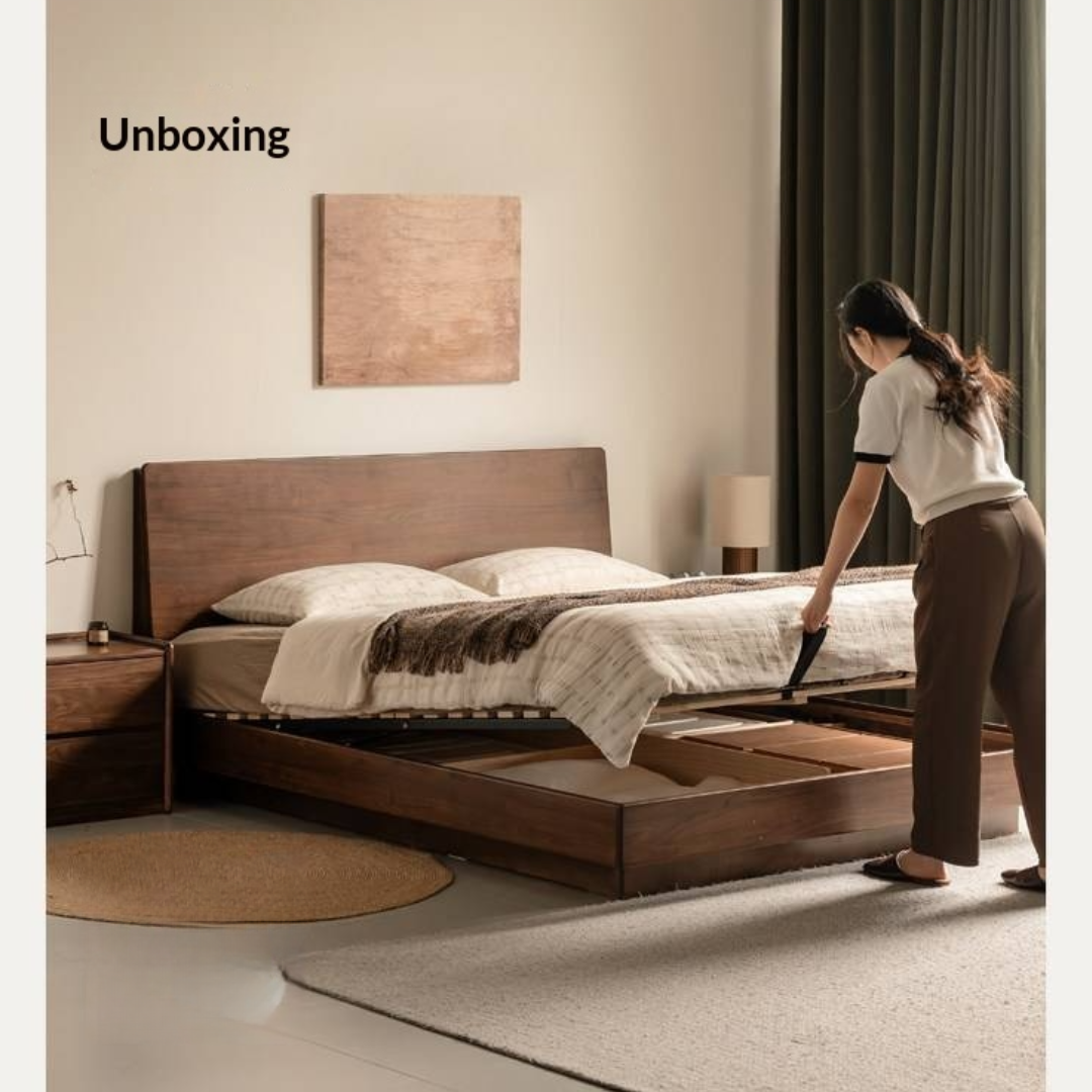 Black Walnut Solid Wood Bed — Italian Light Luxury Suspended Bed