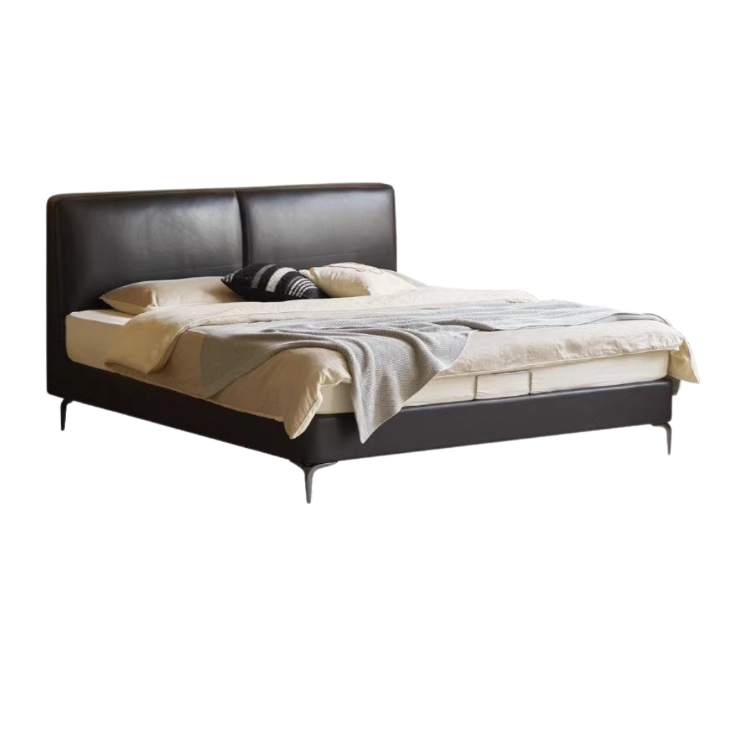 Genuine Leather Bed Italian Light Luxury Head Layer Cowhide