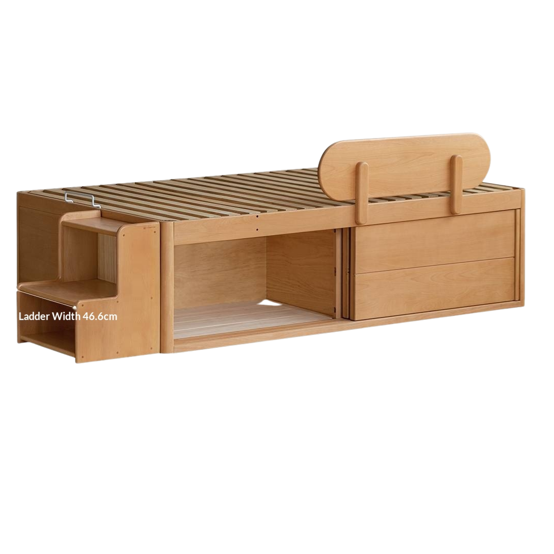 Beech, Rubberwood Solid Wood Kids’ Bed with Guardrail, Platform Bed, Headboard-Free Bed