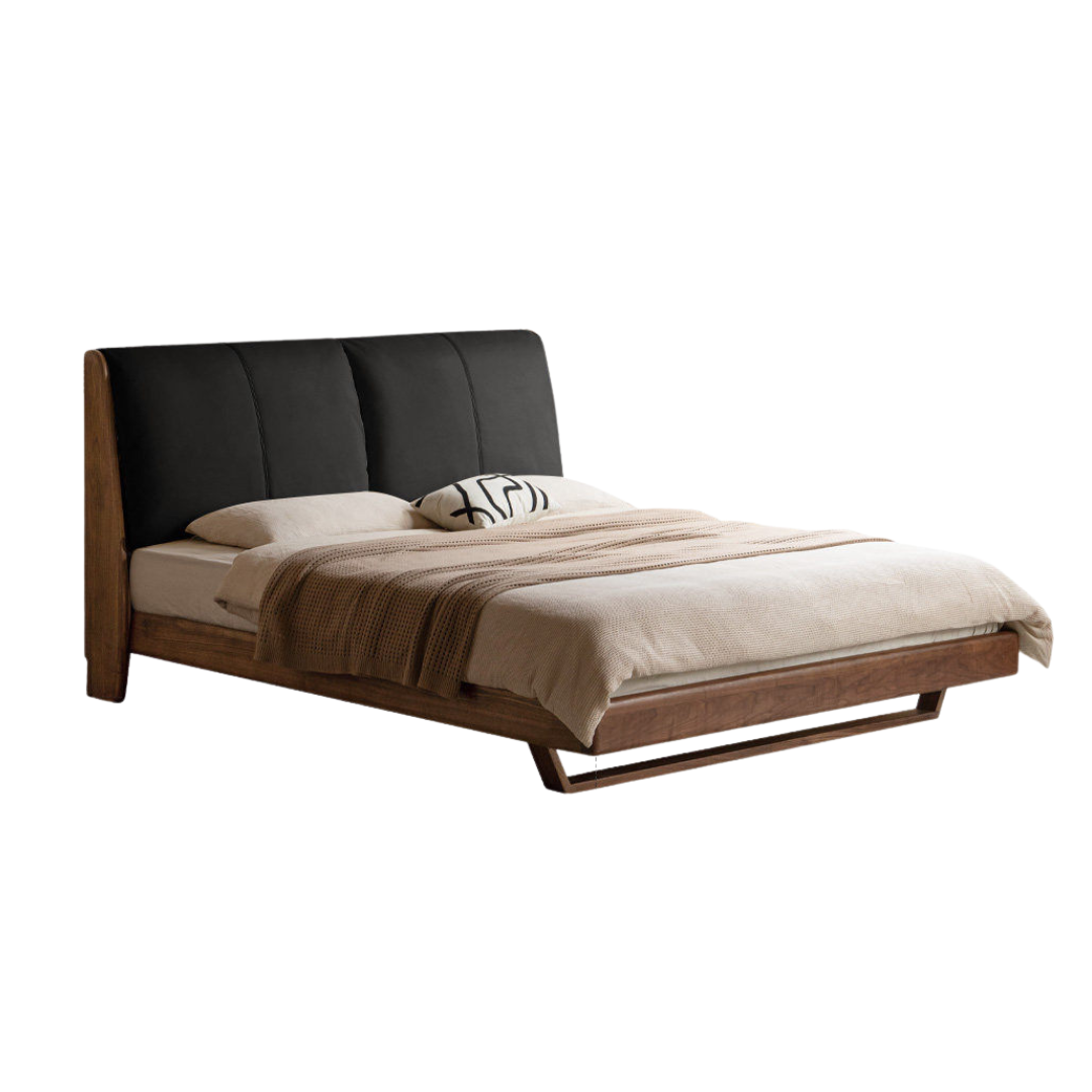 Sandalwood, Black Walnut Solid Wood Genuine Leather Soft Bed Italian Light Luxury