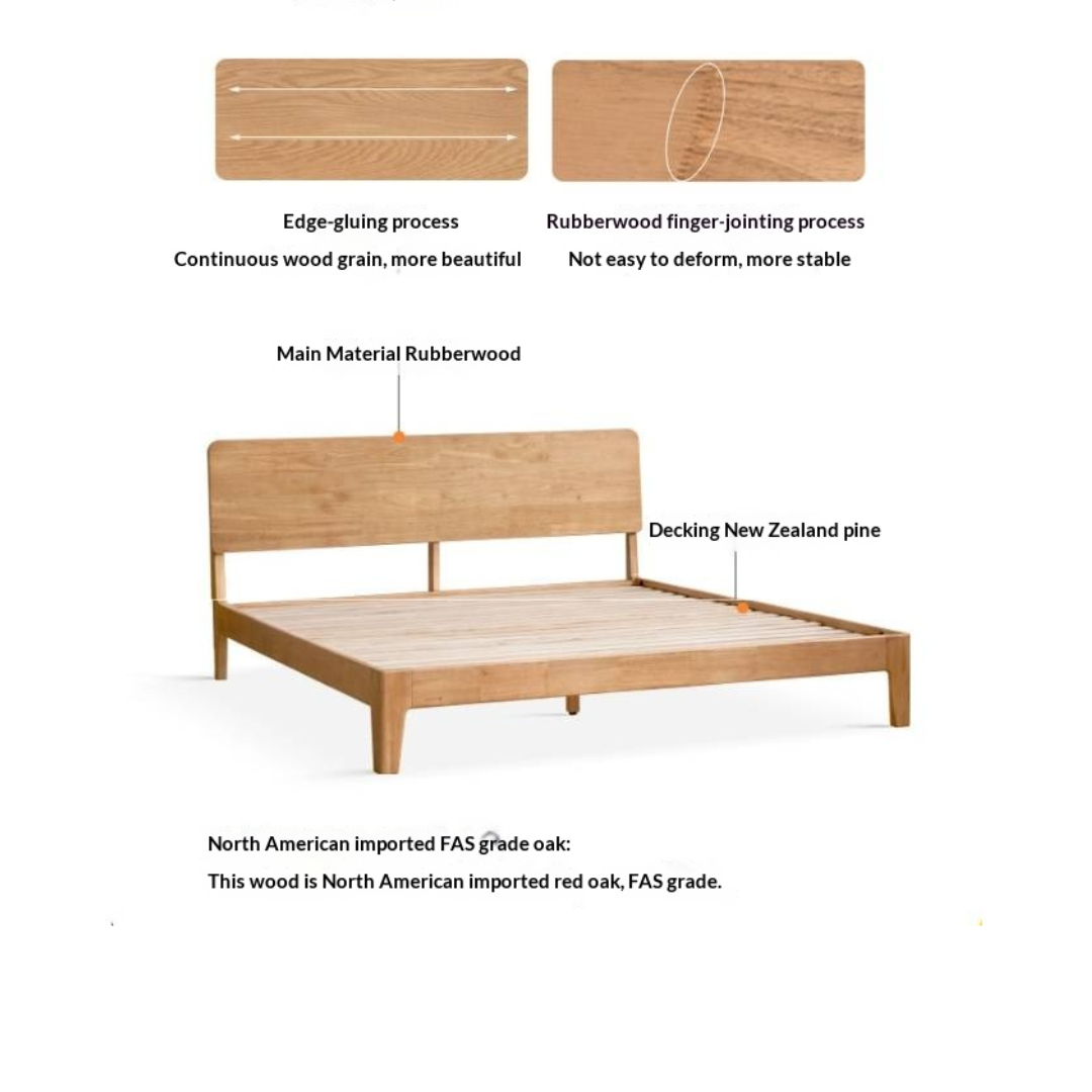 Rubberwood Solid Wood Bed — Modern Minimalist Design