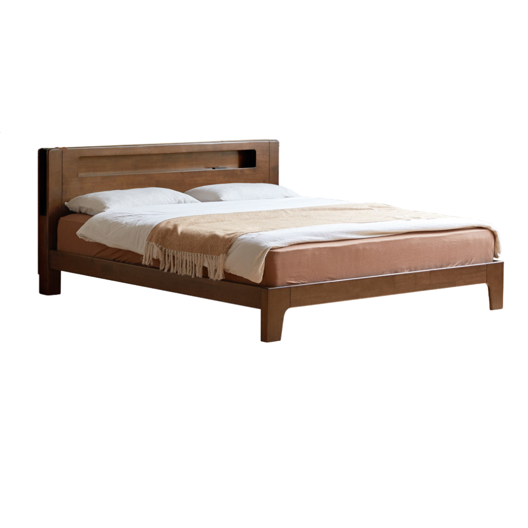 Oak, Beech, Rubberwood Solid Wood with Light and Bookshelf Bed