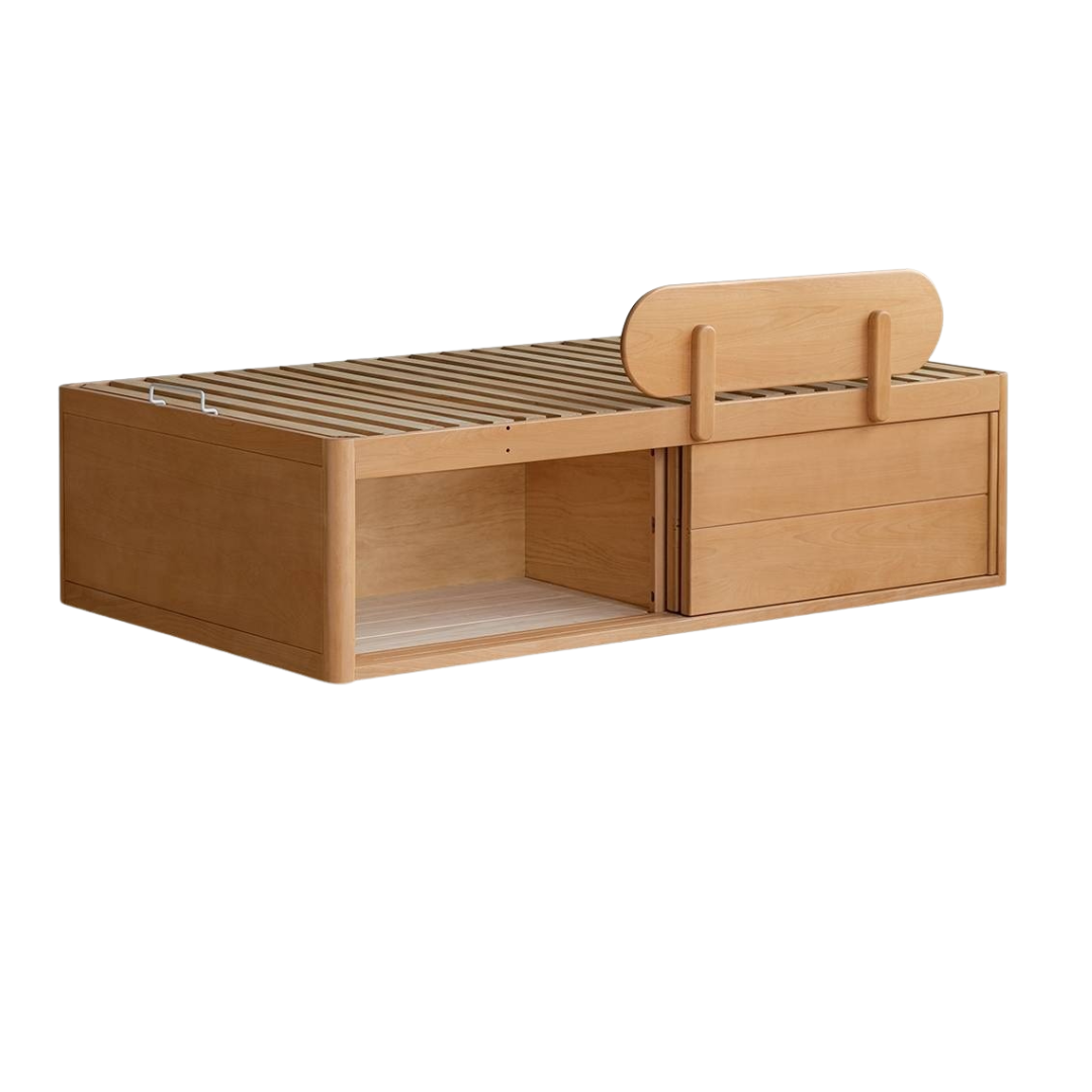 Beech, Rubberwood Solid Wood Kids’ Bed with Guardrail, Platform Bed, Headboard-Free Bed